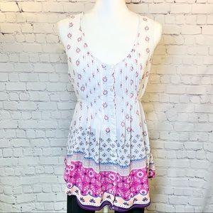 *  American Rag white pink mixed floral print tie back tank